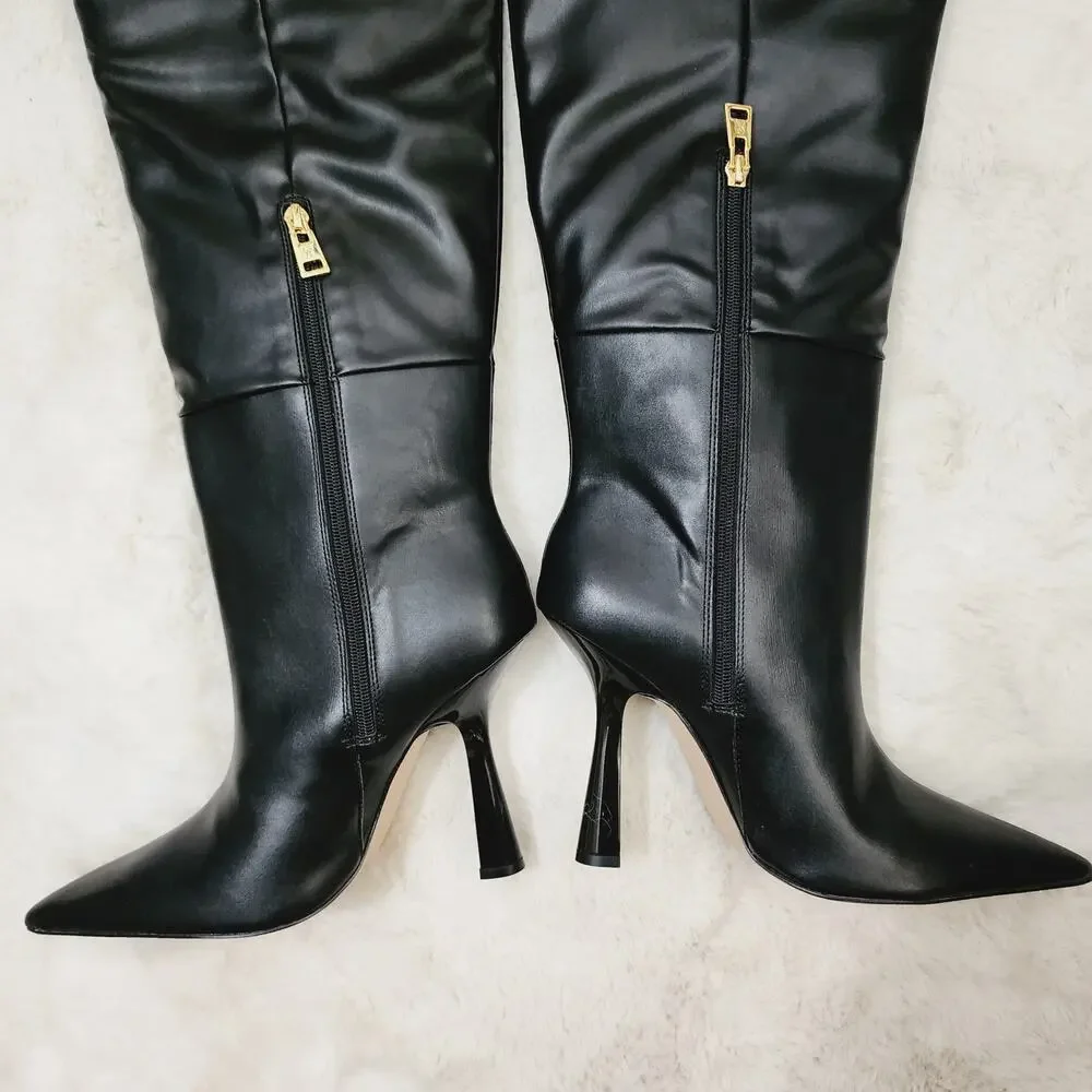 Good American Carla Black Faux Leather Over The Knee Slouchy Boots Women's 7.5 - Picture 6 of 9